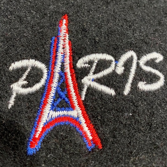 Black French beret wool PARIS Eiffel Tower France - Picture 6 of 16